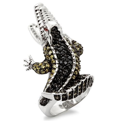 JCE007 Rhodium + Ruthenium Brass Ring with AAA Grade CZ  in Multi Color