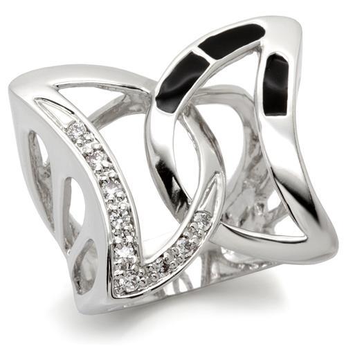 JCE050 Rhodium Brass Ring with AAA Grade CZ  in Clear