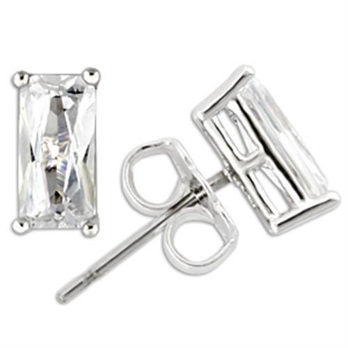 JCE2162 Rhodium 925 Sterling Silver Earrings with AAA Grade CZ  in Clear