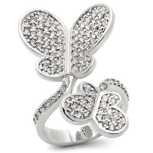 JCE2237 Rhodium Brass Ring with AAA Grade CZ  in Clear