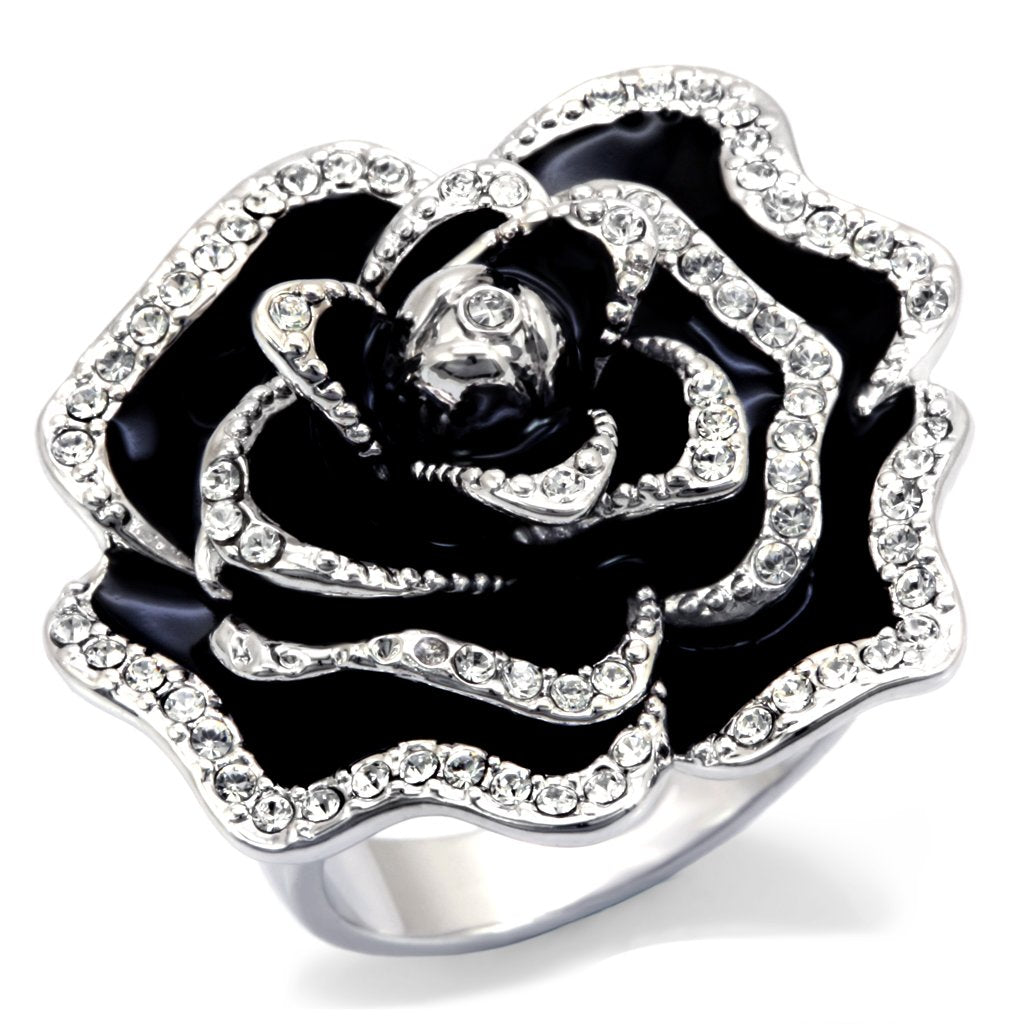 JCE252 Rhodium Brass Ring with Top Grade Crystal  in Clear