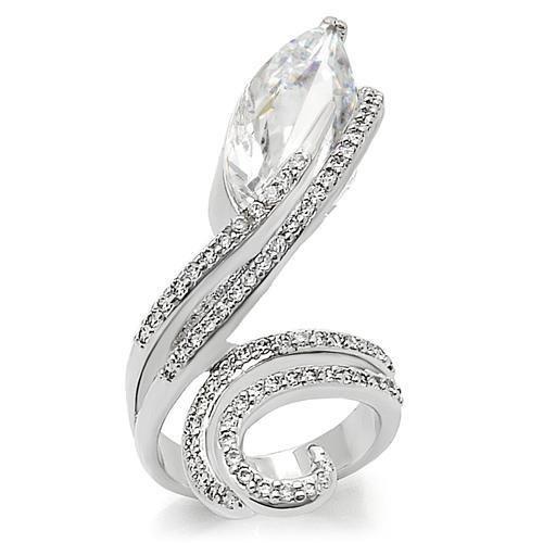 JCE253 Rhodium Brass Ring with AAA Grade CZ  in Clear
