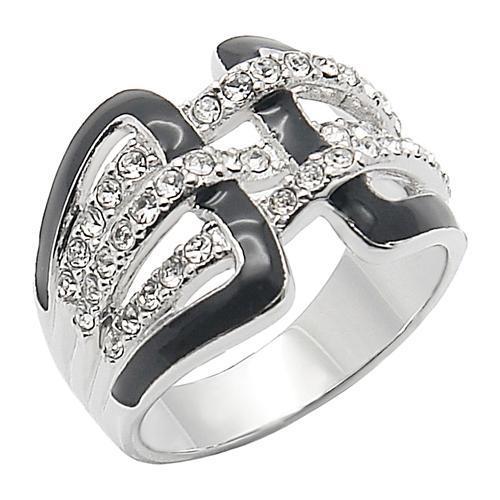 JCE258 Rhodium Brass Ring with AAA Grade CZ  in Clear