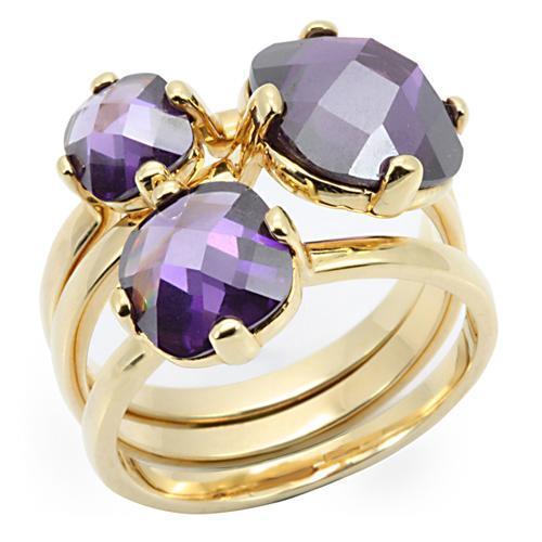 JCE259 Gold Brass Ring with AAA Grade CZ in Amethyst
