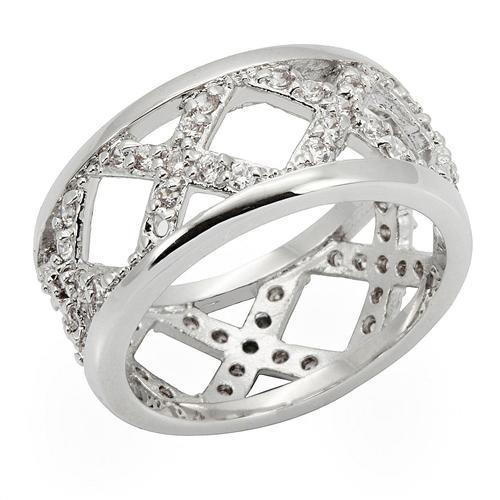 JCE266 Rhodium Brass Ring with AAA Grade CZ in Clear