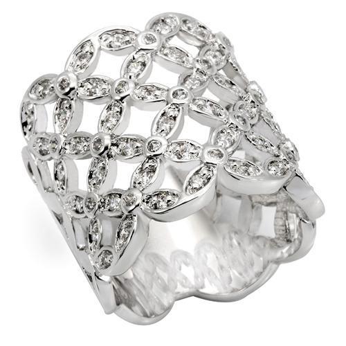 JCE2267 Rhodium Brass Ring with AAA Grade CZ in Clear