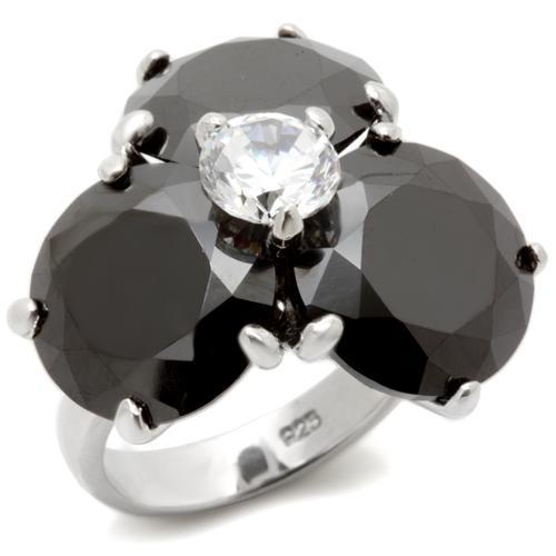 JCE269 Rhodium Brass Ring with AAA Grade CZ in Jet