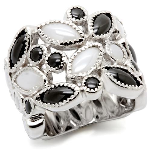 JCE272 Rhodium Brass Ring with Milky CZ in Multi Color