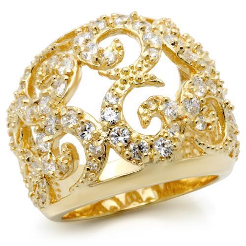 JCE274 Gold Brass Ring with AAA Grade CZ in Clear