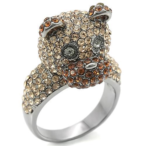 JCE279 Ruthenium Brass Ring with Top Grade Crystal in Multi Color
