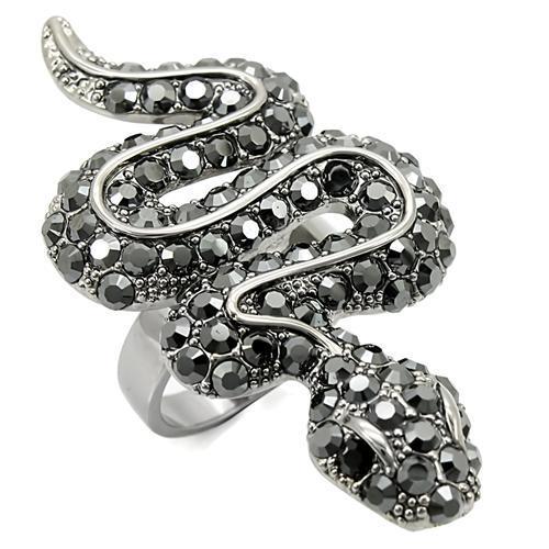 JCE282 Ruthenium Brass Ring with Top Grade Crystal in Jet