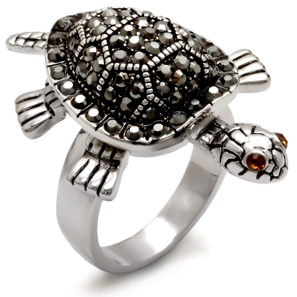 JCE285 Rhodium Brass Ring with Top Grade Crystal in Multi Color