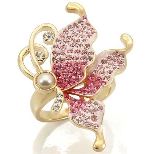 JCE289 Gold Brass Ring with Top Grade Crystal in Multi Color