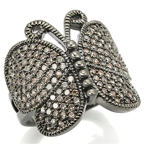 JCE290 Ruthenium Brass Ring with AAA Grade CZ in Champagne