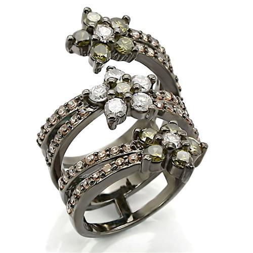 JCE293 Ruthenium Brass Ring with AAA Grade CZ in Multi Color