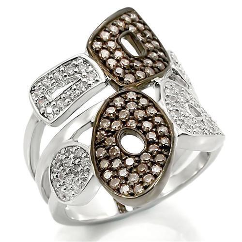 JCE295 Rhodium + Ruthenium Brass Ring with AAA Grade CZ in Champagne