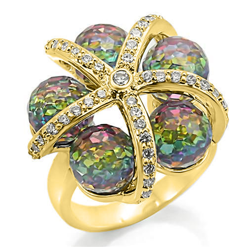JCE299 Rhodium Brass Ring with Top Grade Crystal in Multi Color