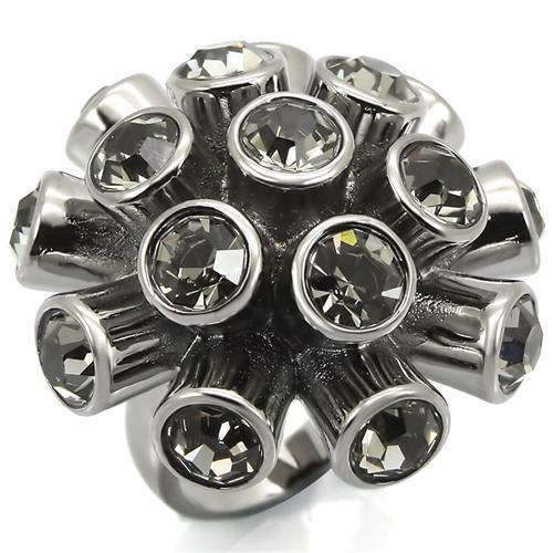 JCE306 Ruthenium Brass Ring with Top Grade Crystal in Jet