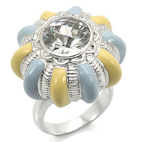 JCE2308 Rhodium Brass Ring with AAA Grade CZ in Clear