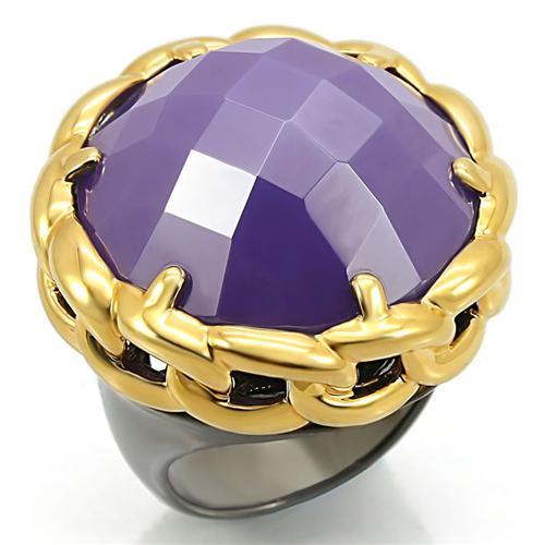 JCE311 Gold+Ruthenium Brass Ring with Milky CZ in Tanzanite