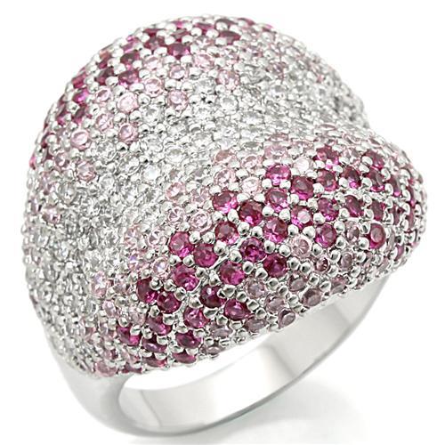 JCE322 Rhodium Brass Ring with AAA Grade CZ  in Multi Color