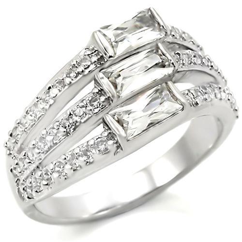 JCE331 Rhodium Brass Ring with AAA Grade CZ  in Clear