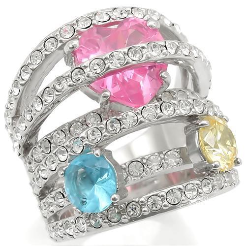 JCE350 Rhodium Brass Ring with AAA Grade CZ in Rose