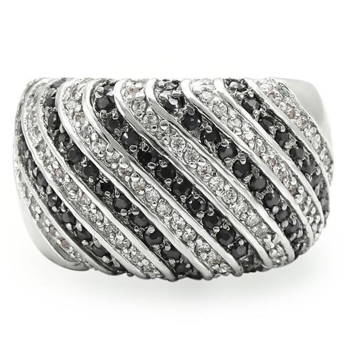 JCE351 Rhodium + Ruthenium Brass Ring with AAA Grade CZ in Jet