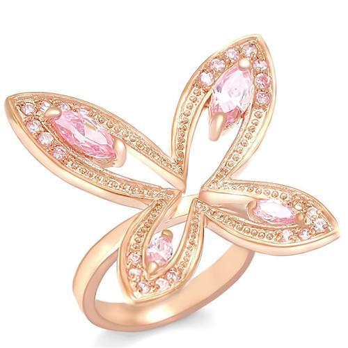 JCE381 Rose Gold Brass Ring with AAA Grade CZ in Rose