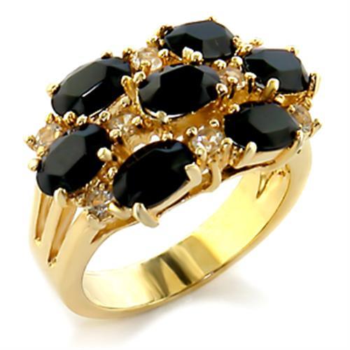JCE109 Gold Brass Ring with Top Grade Crystal in Jet