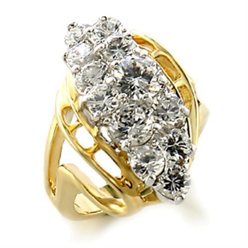 JCE520 Gold+Rhodium Brass Ring with AAA Grade CZ in Clear