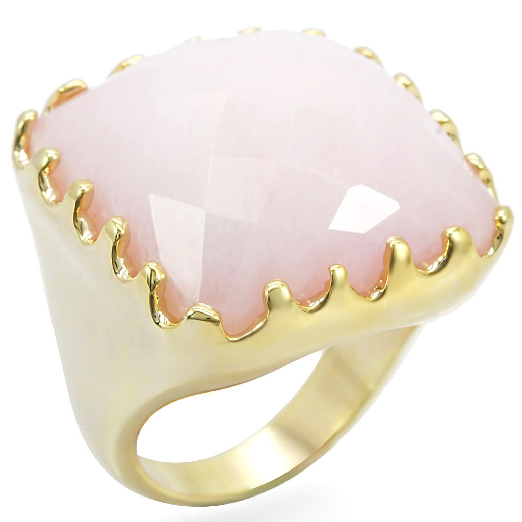 JCE041 Gold Brass Ring with Synthetic Jade in Rose