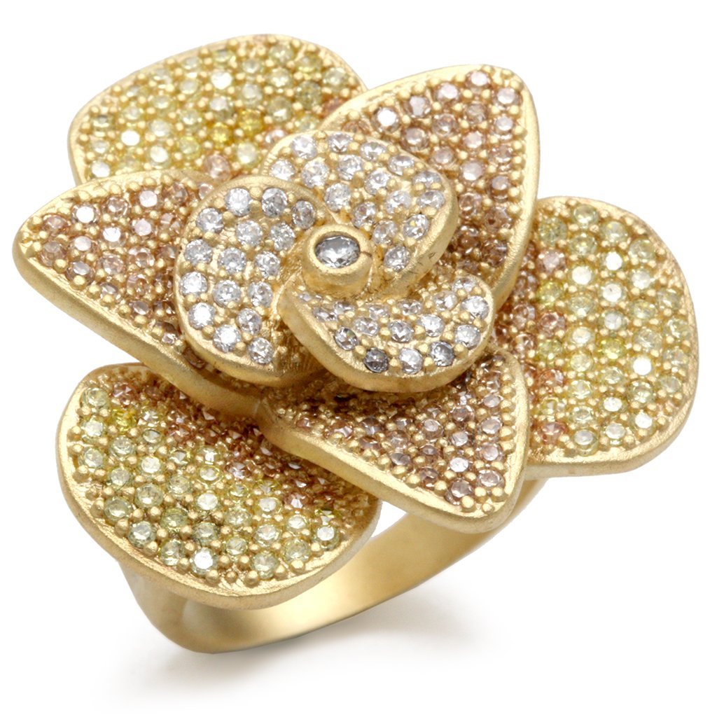 JCE091 Matte Gold Brass Ring with AAA Grade CZ  in Multi Color