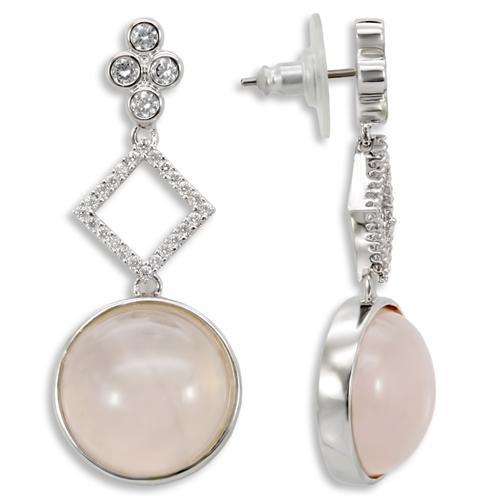 JCE121 Rhodium Brass Earrings with Precious Stone PINK CRYSTAL in Rose