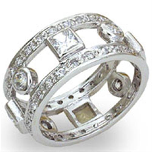 JCE421 High-Polished 925 Sterling Silver Ring with AAA Grade CZ  in Clear