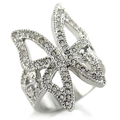 JCE409 Rhodium Brass Ring with Top Grade Crystal  in Clear