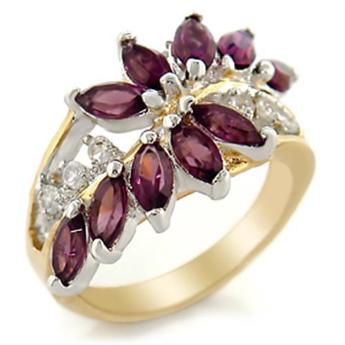 JCE001 Gold+Rhodium Brass Ring with Top Grade Crystal  in Amethyst