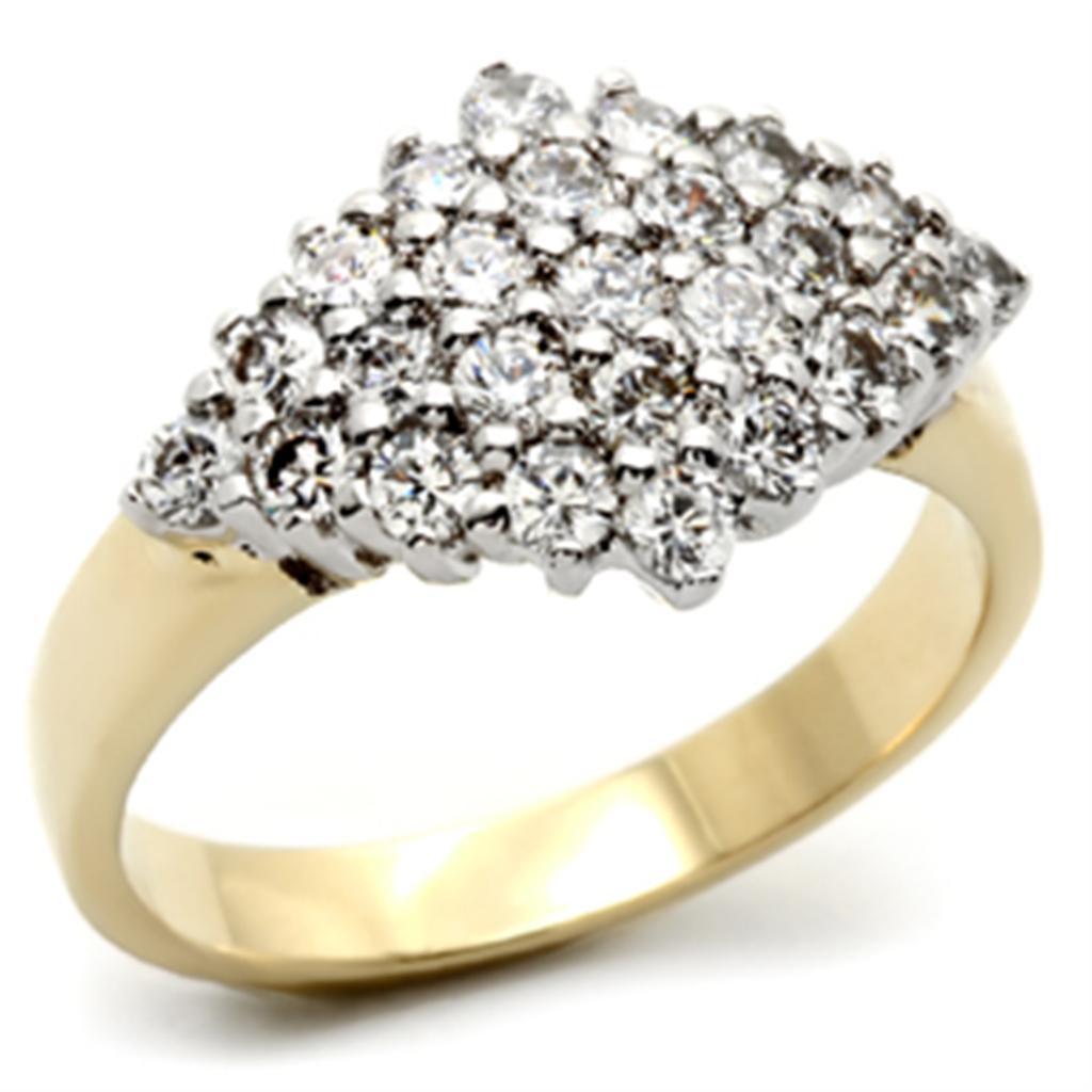 JCE010 Gold+Rhodium Brass Ring with AAA Grade CZ in Clear