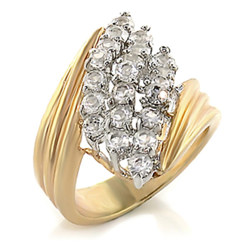 JCE029 Gold+Rhodium Brass Ring with AAA Grade CZ in Clear
