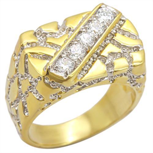 JCE050 Gold+Rhodium Brass Ring with AAA Grade CZ  in Clear