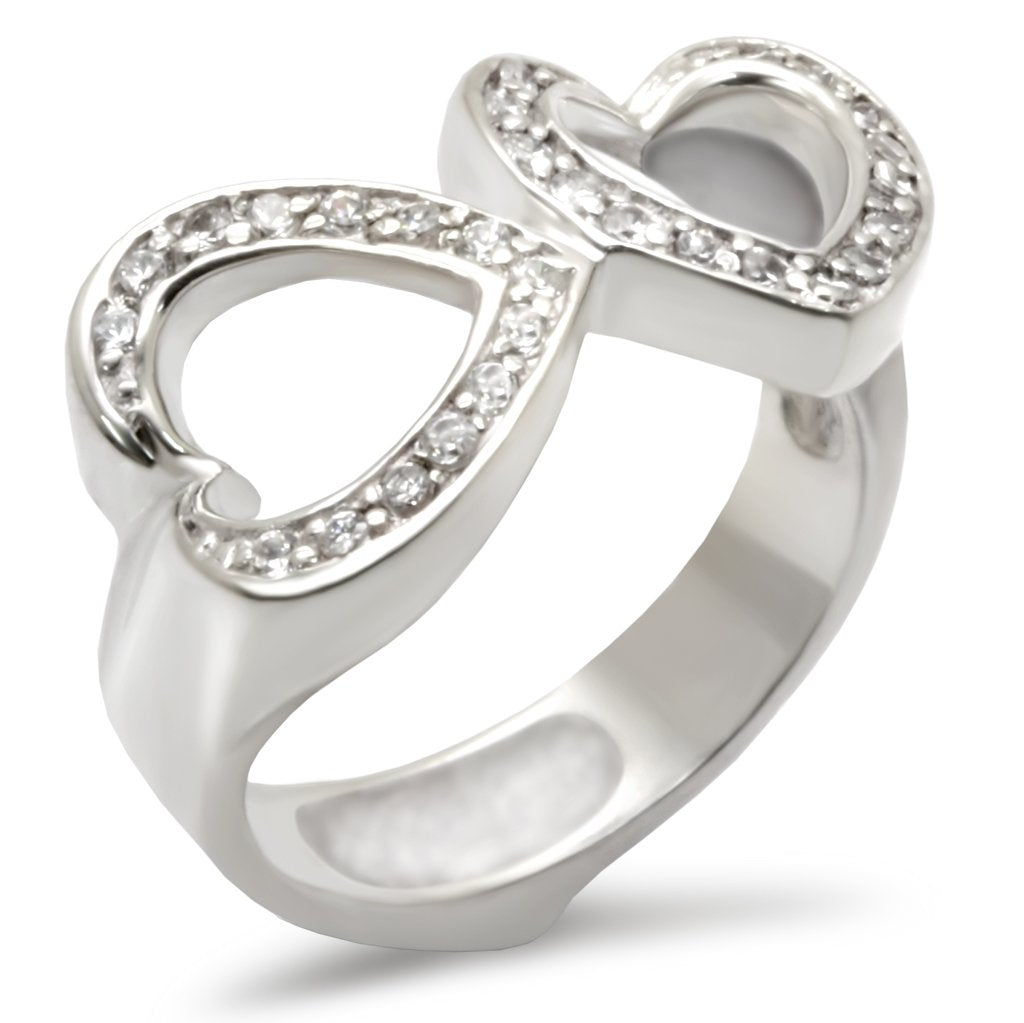 JCE235 High-Polished 925 Sterling Silver Ring with AAA Grade CZ in Clear