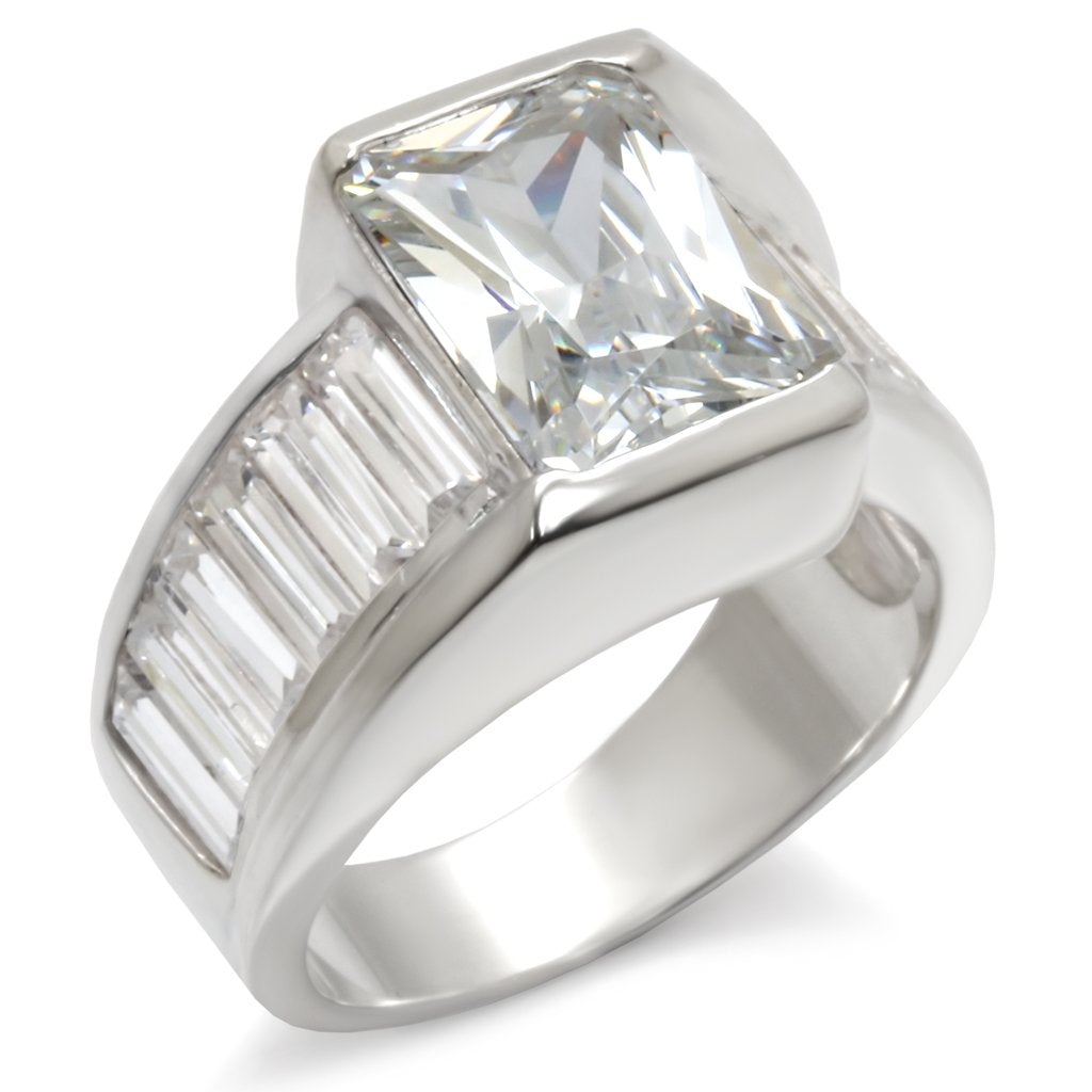 JCE331 High-Polished 925 Sterling Silver Ring with AAA Grade CZ in Clear