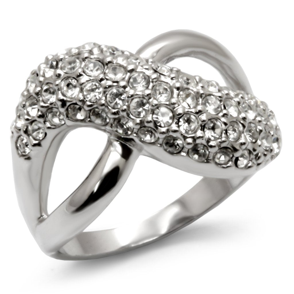 JCE419 Rhodium Brass Ring with Top Grade Crystal  in Clear