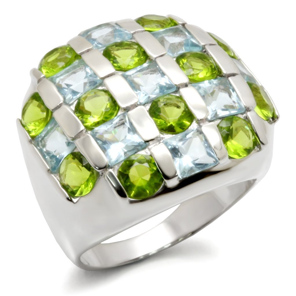 JCE825 High-Polished 925 Sterling Silver Ring with AAA Grade CZ  in Multi Color