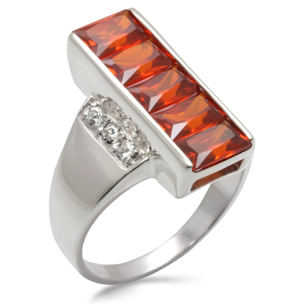 JCE829 High-Polished 925 Sterling Silver Ring with AAA Grade CZ  in Garnet