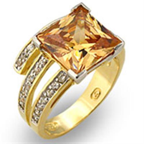 JCE221 Gold+Rhodium 925 Sterling Silver Ring with AAA Grade CZ in Champagne