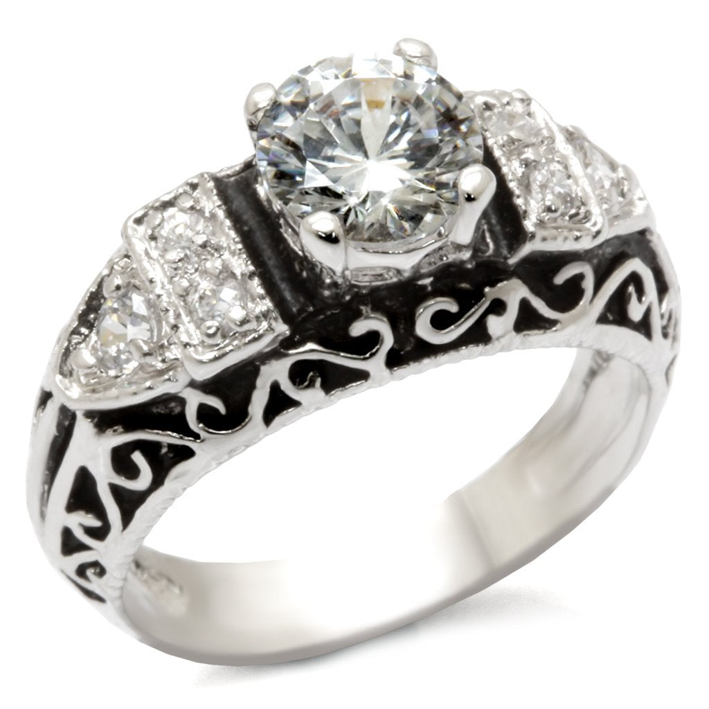 JCE427 High-Polished 925 Sterling Silver Ring with AAA Grade CZ in Clear