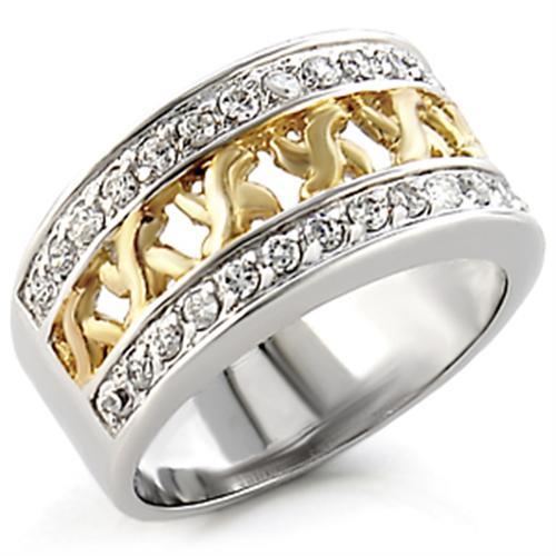 JCE812 Reverse Two-Tone 925 Sterling Silver Ring with AAA Grade CZ in Clear
