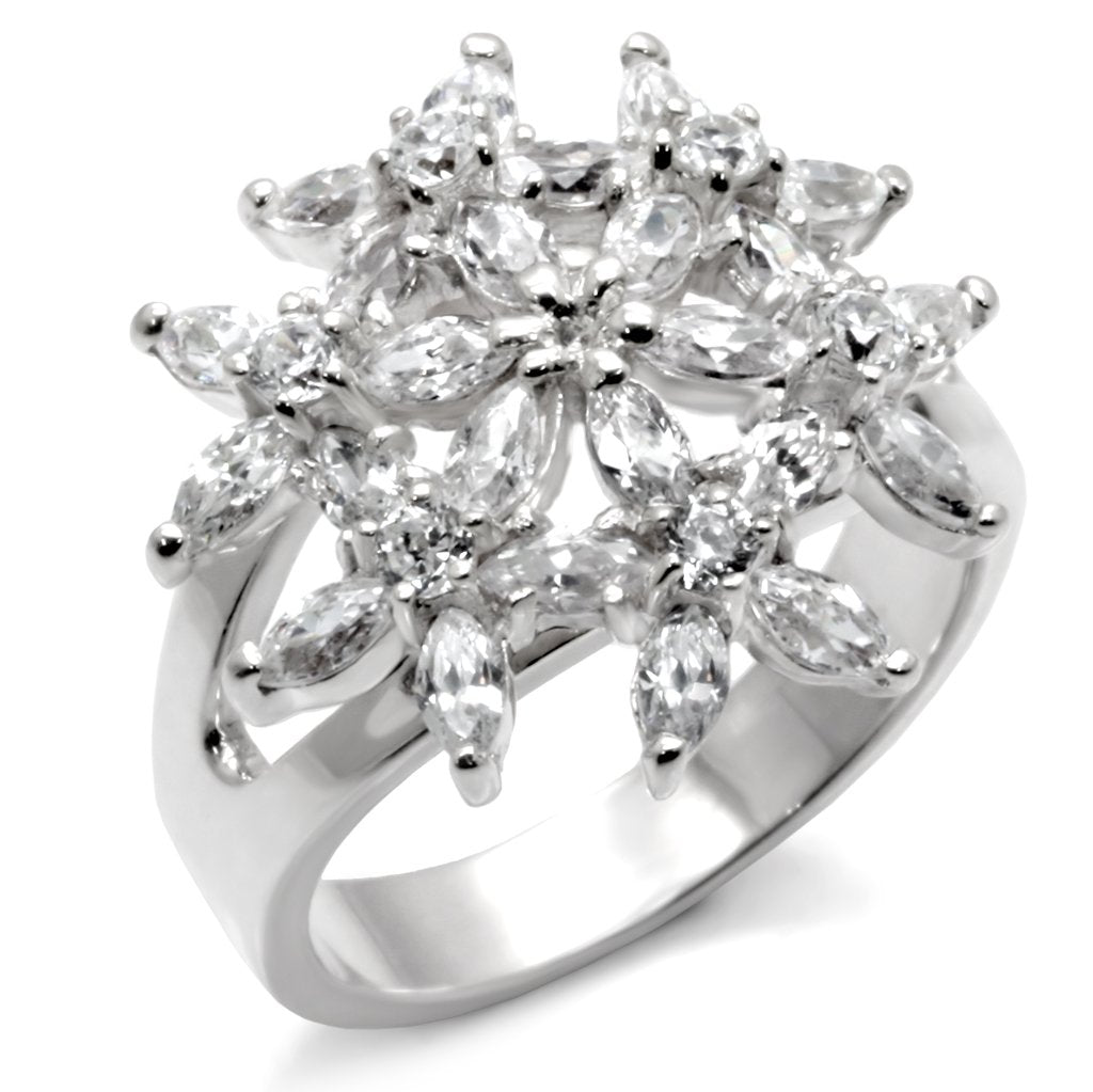 JCE820 High-Polished 925 Sterling Silver Ring with AAA Grade CZ in Clear