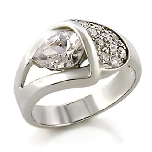 JCE128 High-Polished 925 Sterling Silver Ring with AAA Grade CZ in Clear